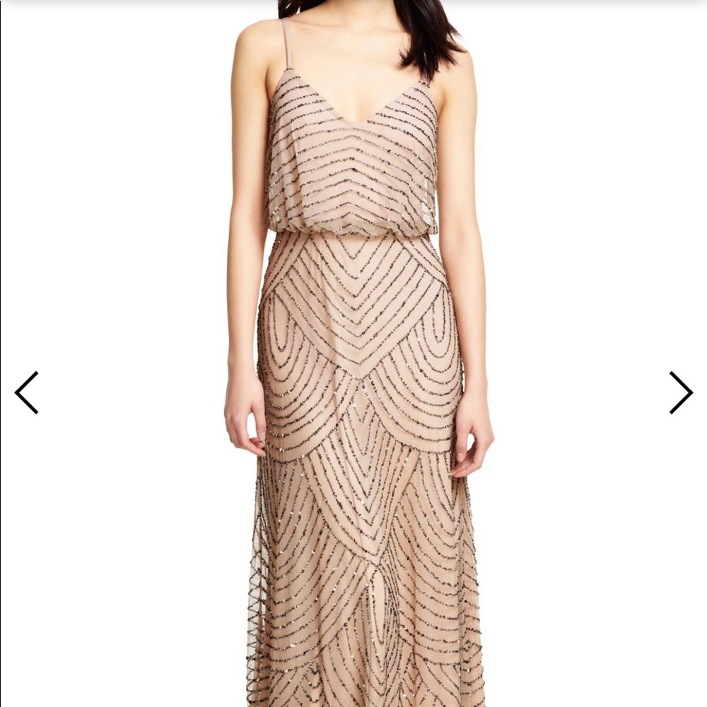 Adriana Papell Art Deco Blouson Beaded Gown